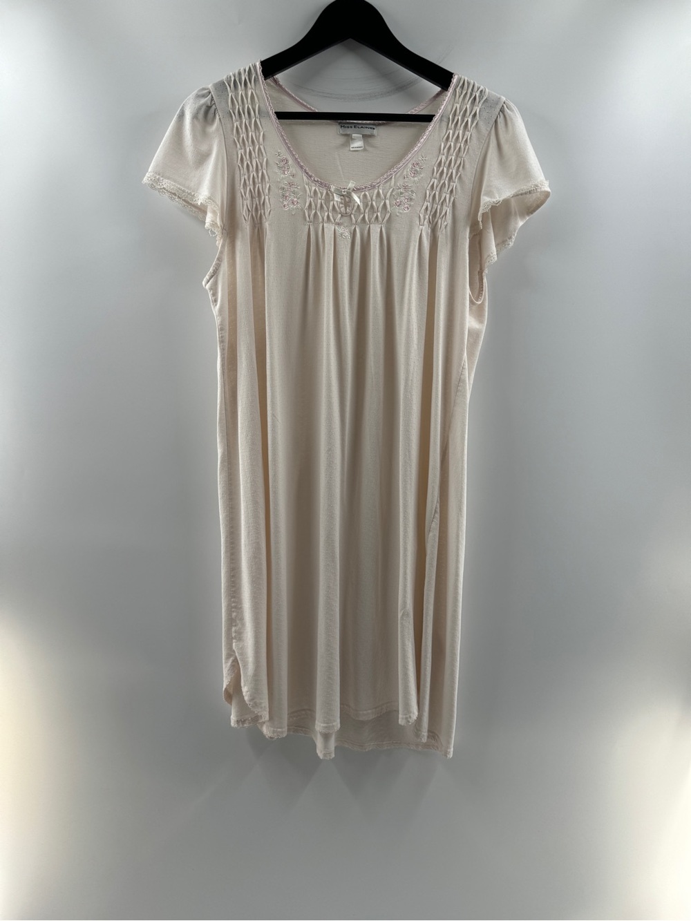 Vintage Miss Elaine Blush Pink Smocked Embroidered Nightgown Women’s Large